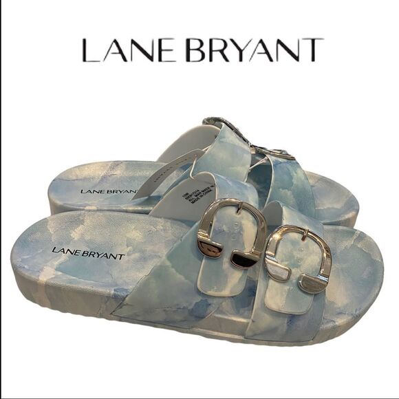 NEW Lane Bryant Women's Blue Tie Dye Double Band Slide Sandals 8 9 10 11 - Picture 1 of 5